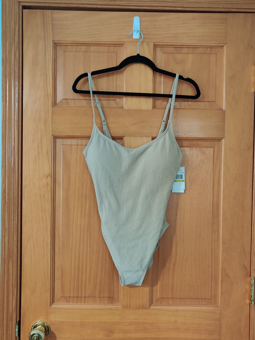 NWT Michael Kors One Piece Ribbed Swimsuit in Beige Size 14